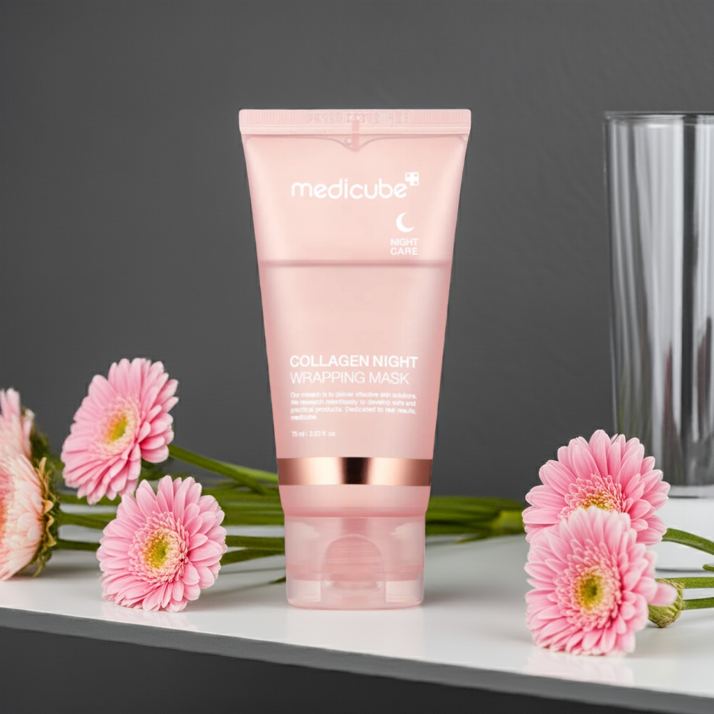 Medicube collagen night wrapping mask with flowers