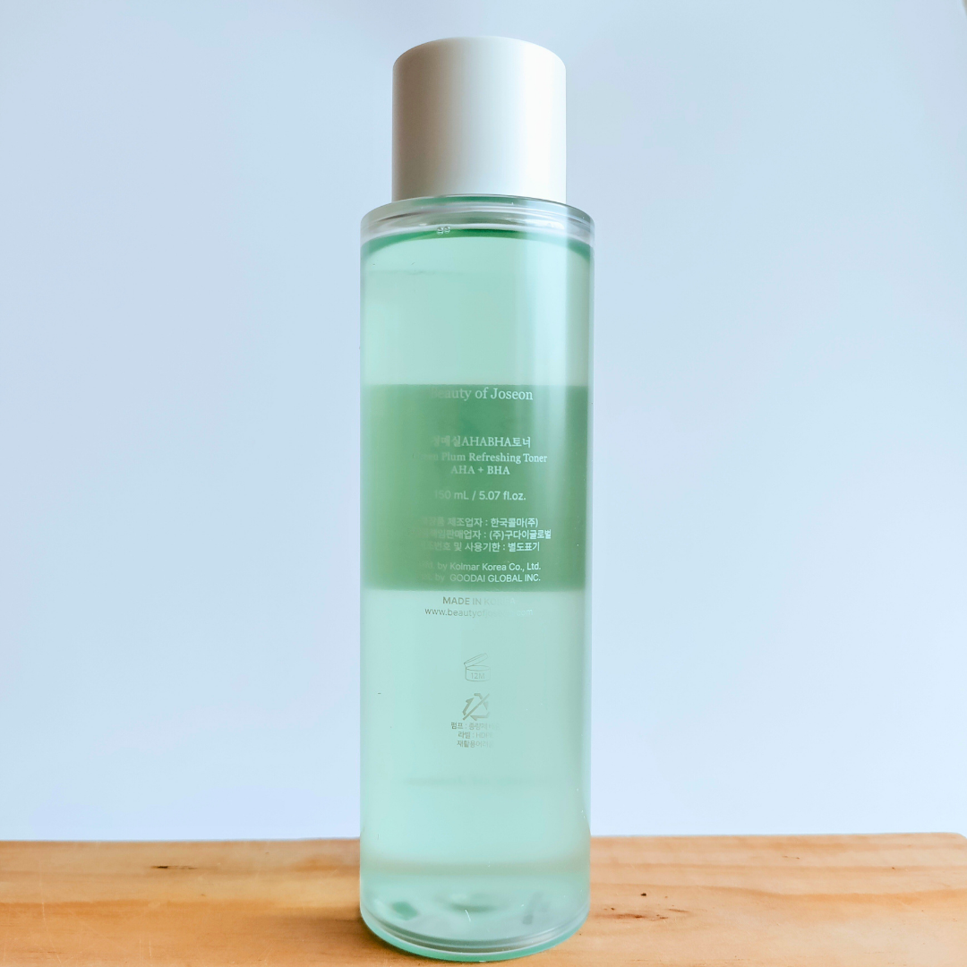 Beauty of Joseon Green Plum Refreshing Toner AHA + BHA 150ml back of bottle