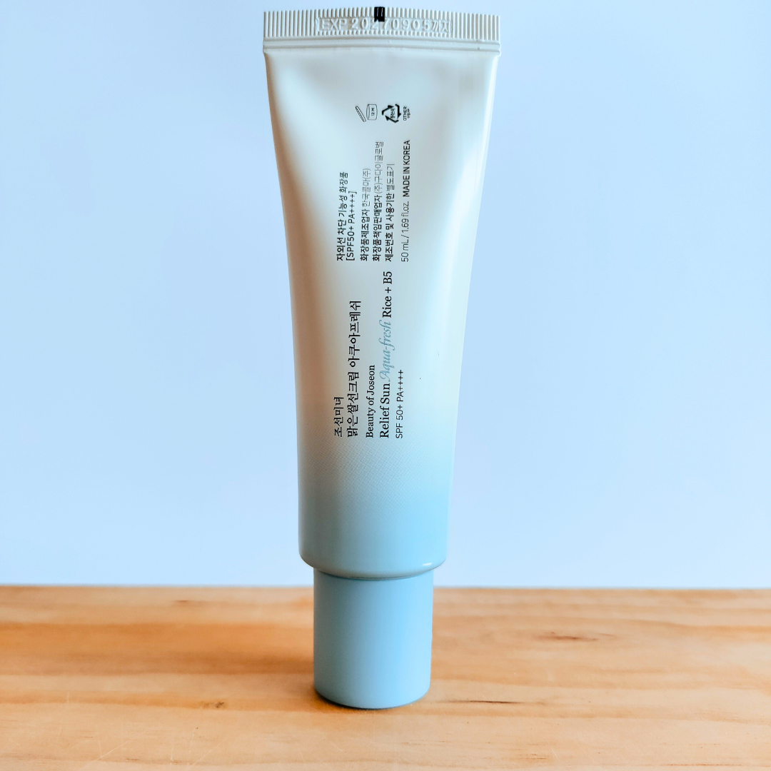 Beauty of Joseon Relief Sun Aqua-Fresh: Rice+B5 SPF50+ PA++++ rear of tube