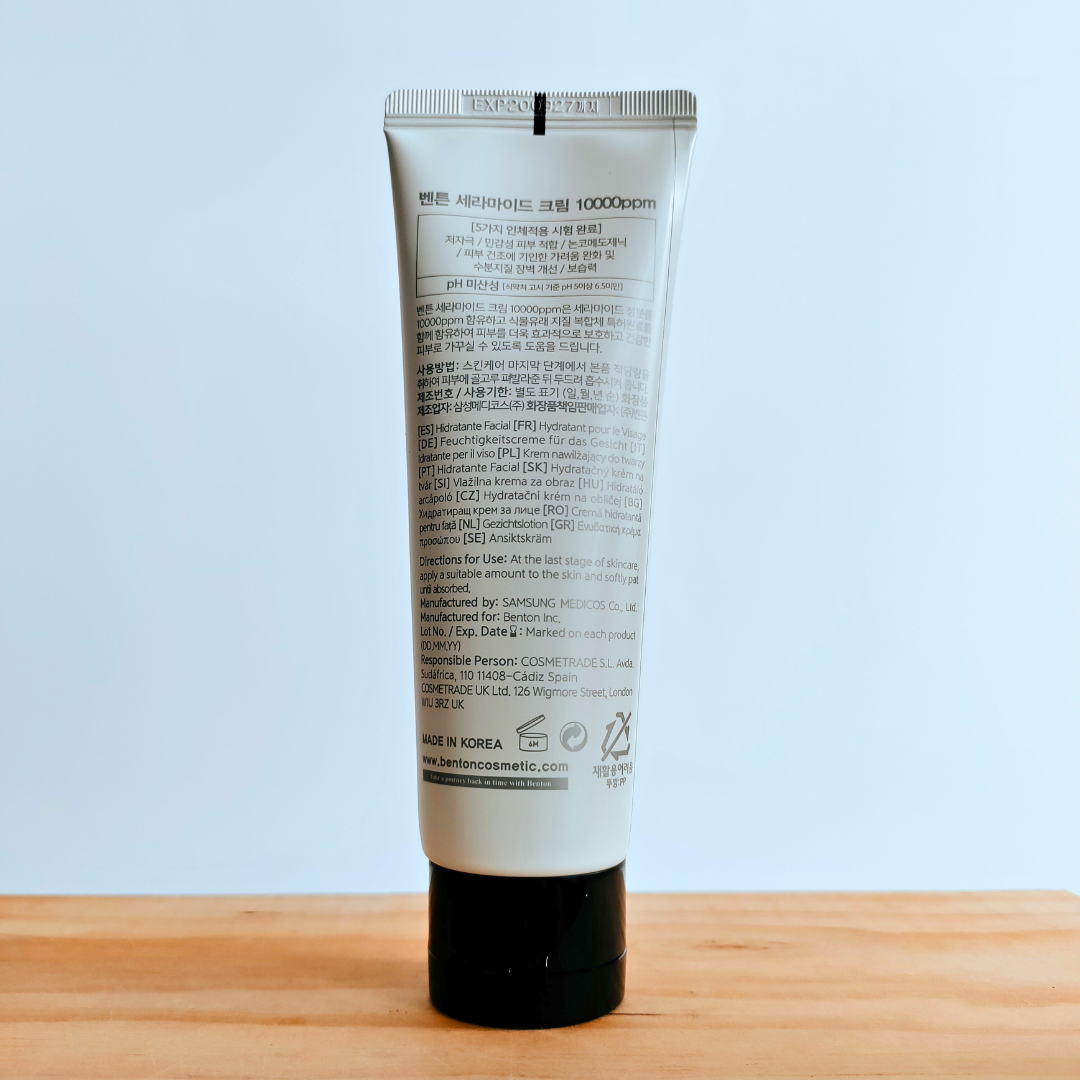 Benton Ceramide Cream 10000ppm 80ml back of tube.