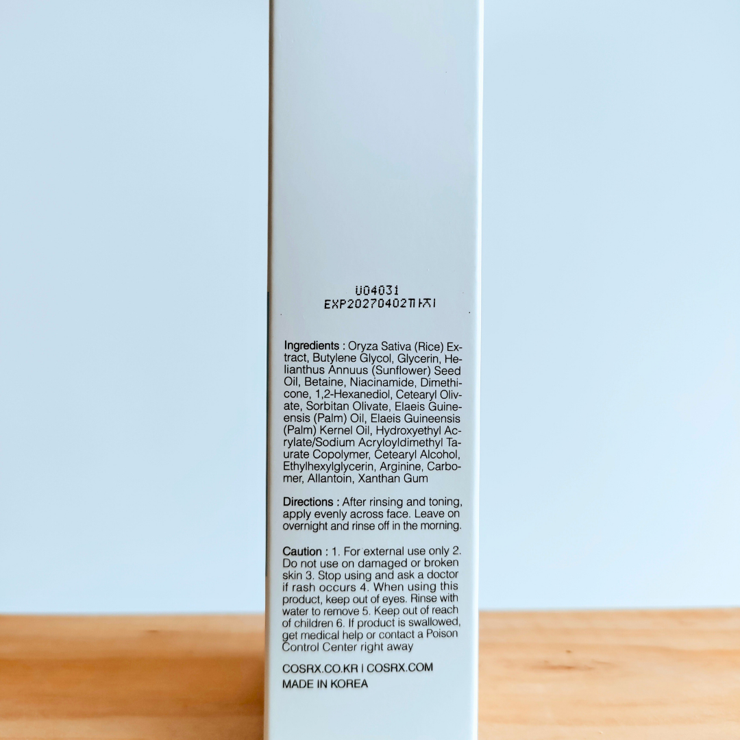 COSRX Ultimate Nourishing Rice Overnight SPA Mask 60ml ingredients and instructions directions