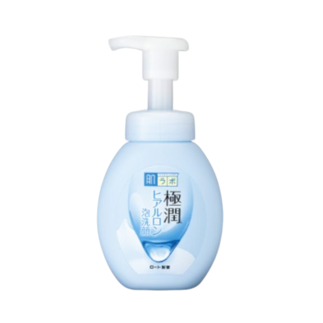 Hada Labo Gokujyun Super Hyaluronic Face Foam 160ml in a pump bottle on a white background