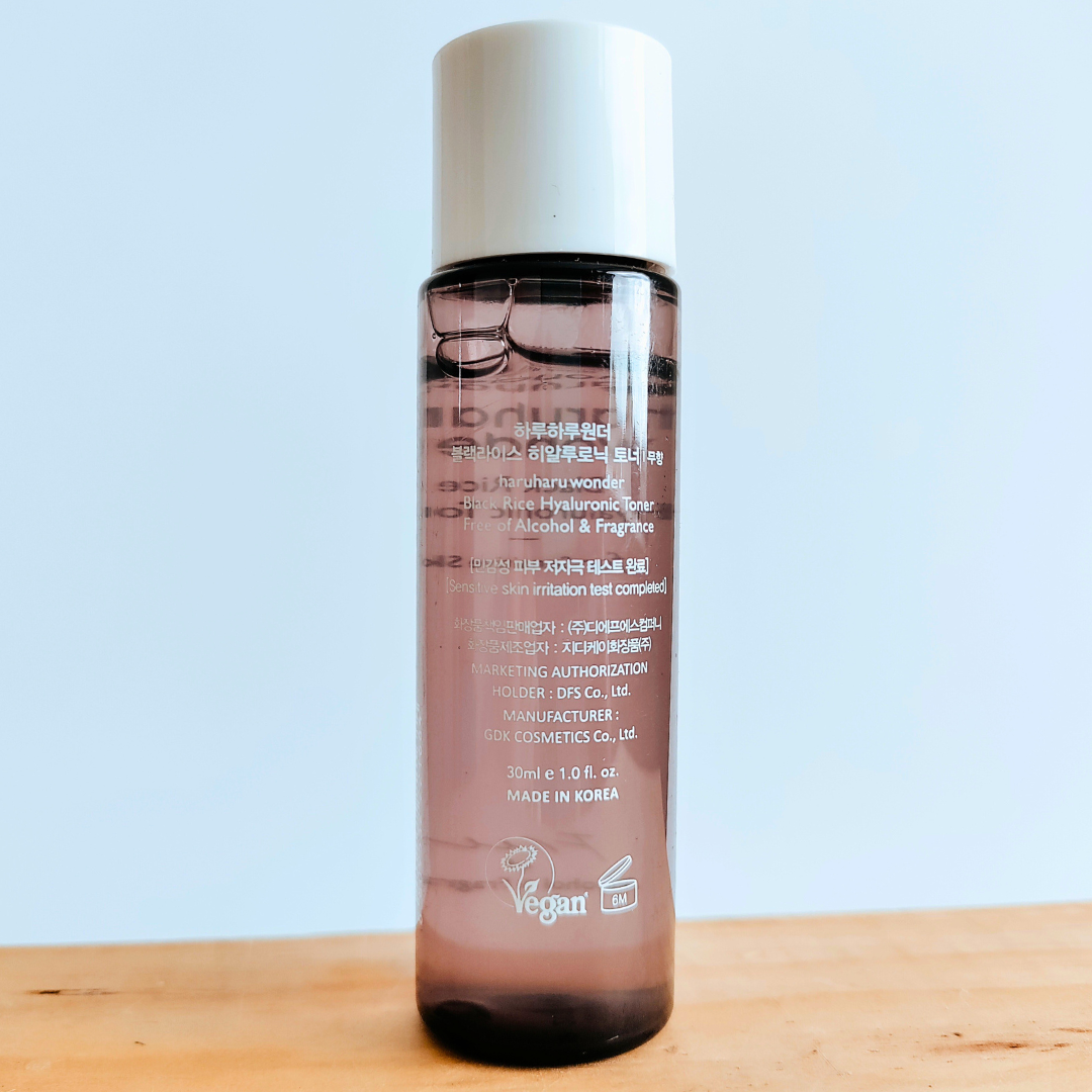 Haruharu WONDER Black Rice Hyaluronic FRAGANCE-FREE Toner Mini 30ml back of bottle