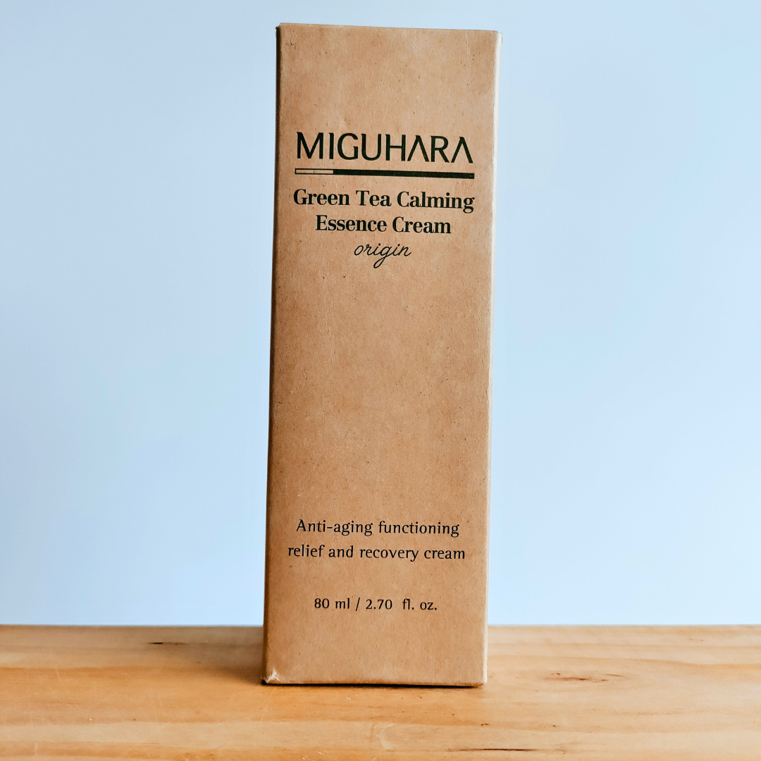 Miguhara Green Tea Calming Essence Cream Origin 80ml packaging box