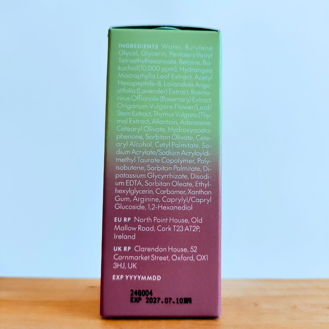 Purito Timeless Bloom Bakuchiol Serum 30ml ingredients on box