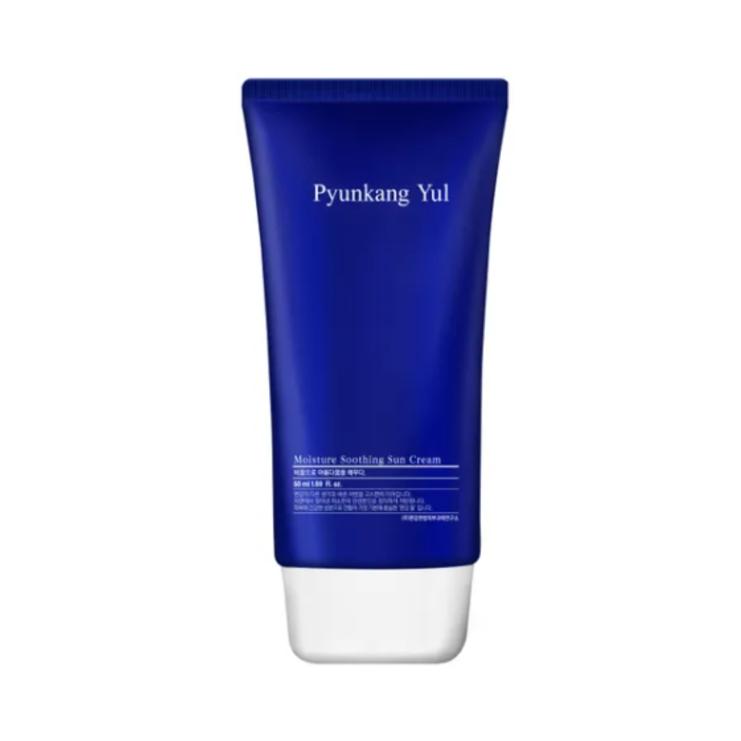 Pyunkang Yul Moisture Soothing Sun Cream in a blue tube on a white background.