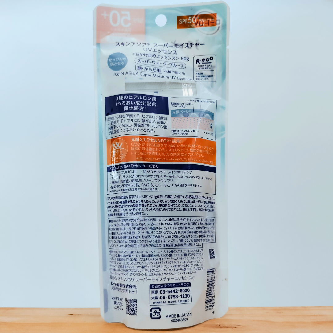 Rohto Mentholatum Skin Aqua Super Moisture UV Essence SPF back of pack