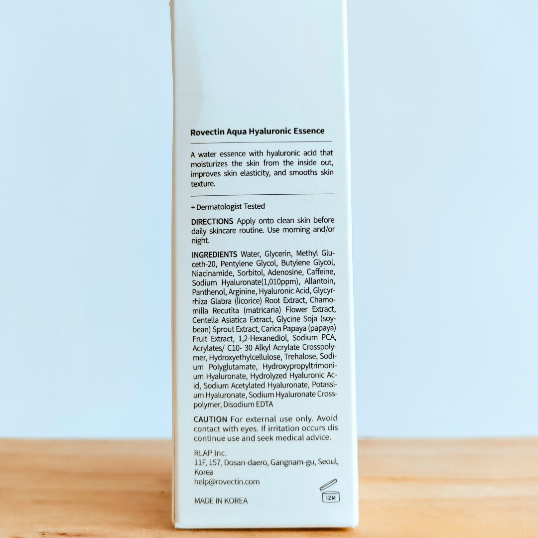 Rovectin Aqua Hydration Hyaluronic Essence 100ml directions and ingredients