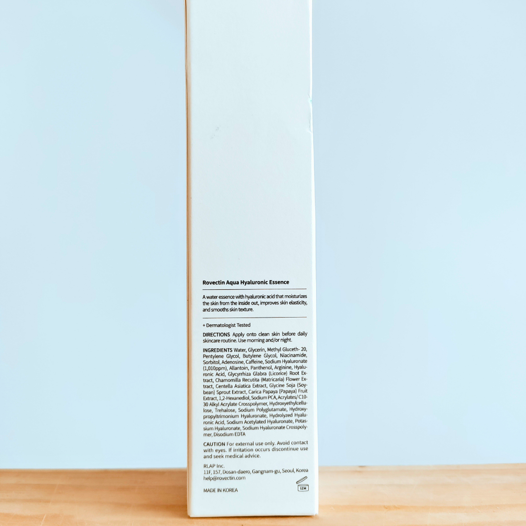 Rovectin Aqua Hydration Hyaluronic Essence 180ml directions and ingredients