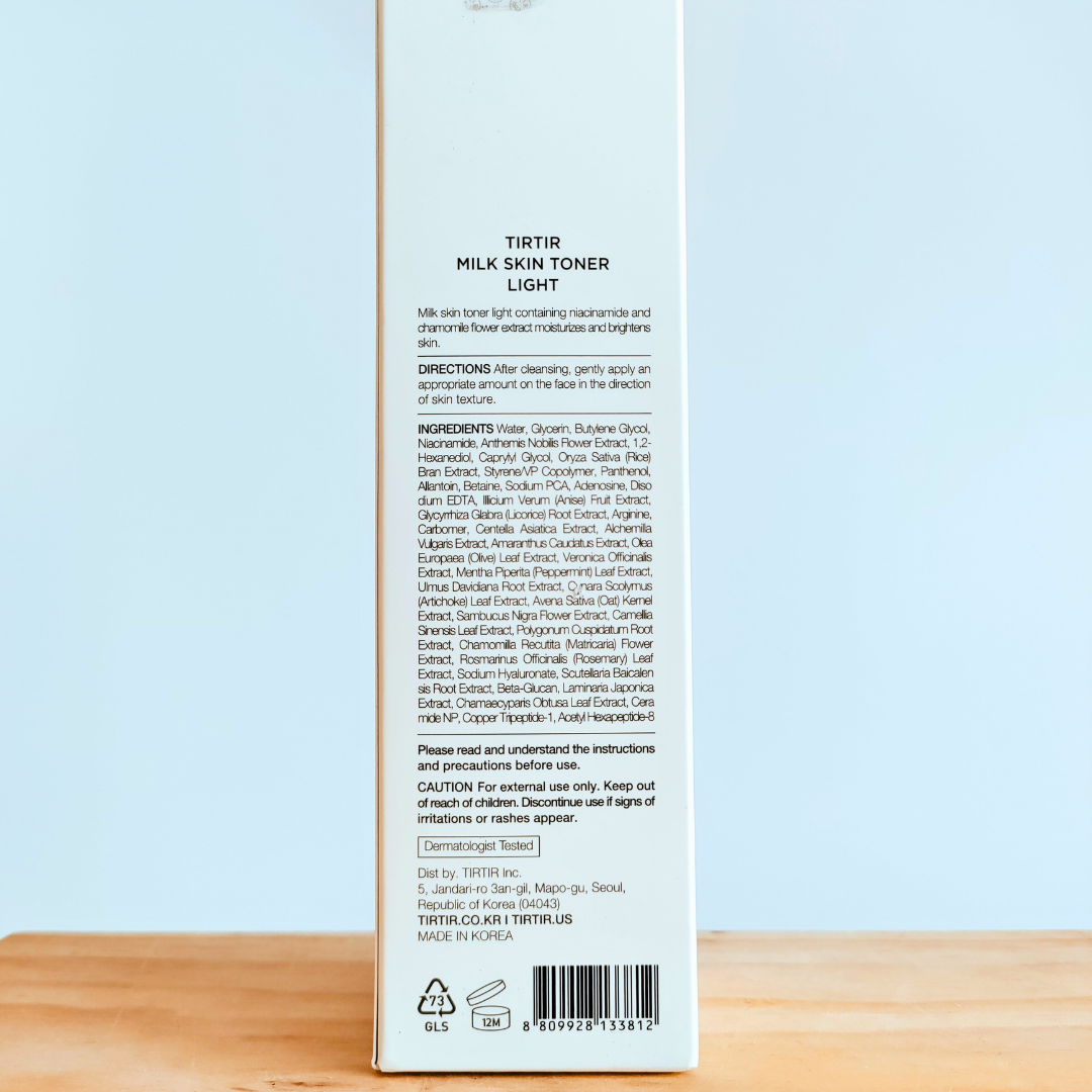 TIRTIR Milk Skin Toner Light 150ml directions and ingredients
