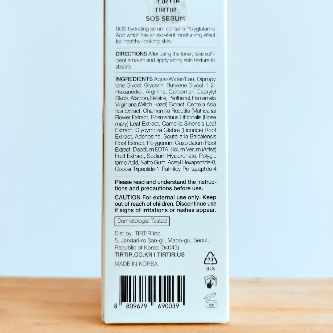 TIRTIR SOS Serum 50ml directions and ingredients