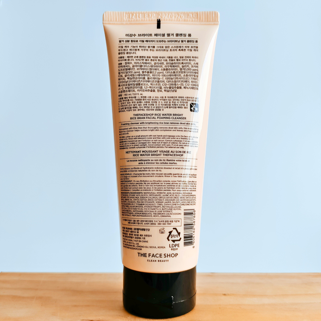 The Face Shop Rice Water Bright Rice Bran Facial Foaming Cleanser 150ml rear