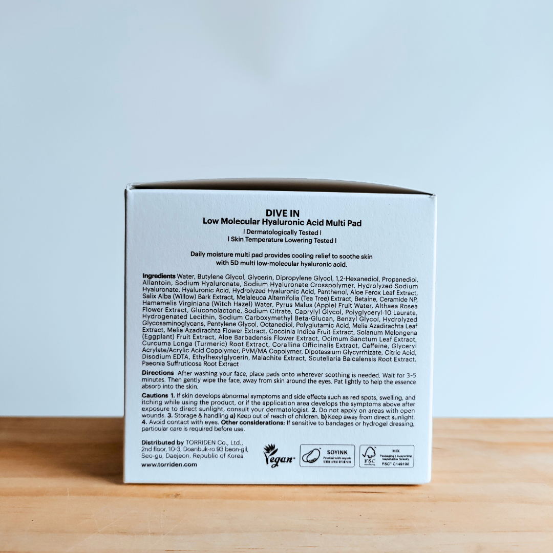 Torriden DIVE-IN Low Molecular Hyaluronic Acid Multi Pad 80ea ingredients and directions