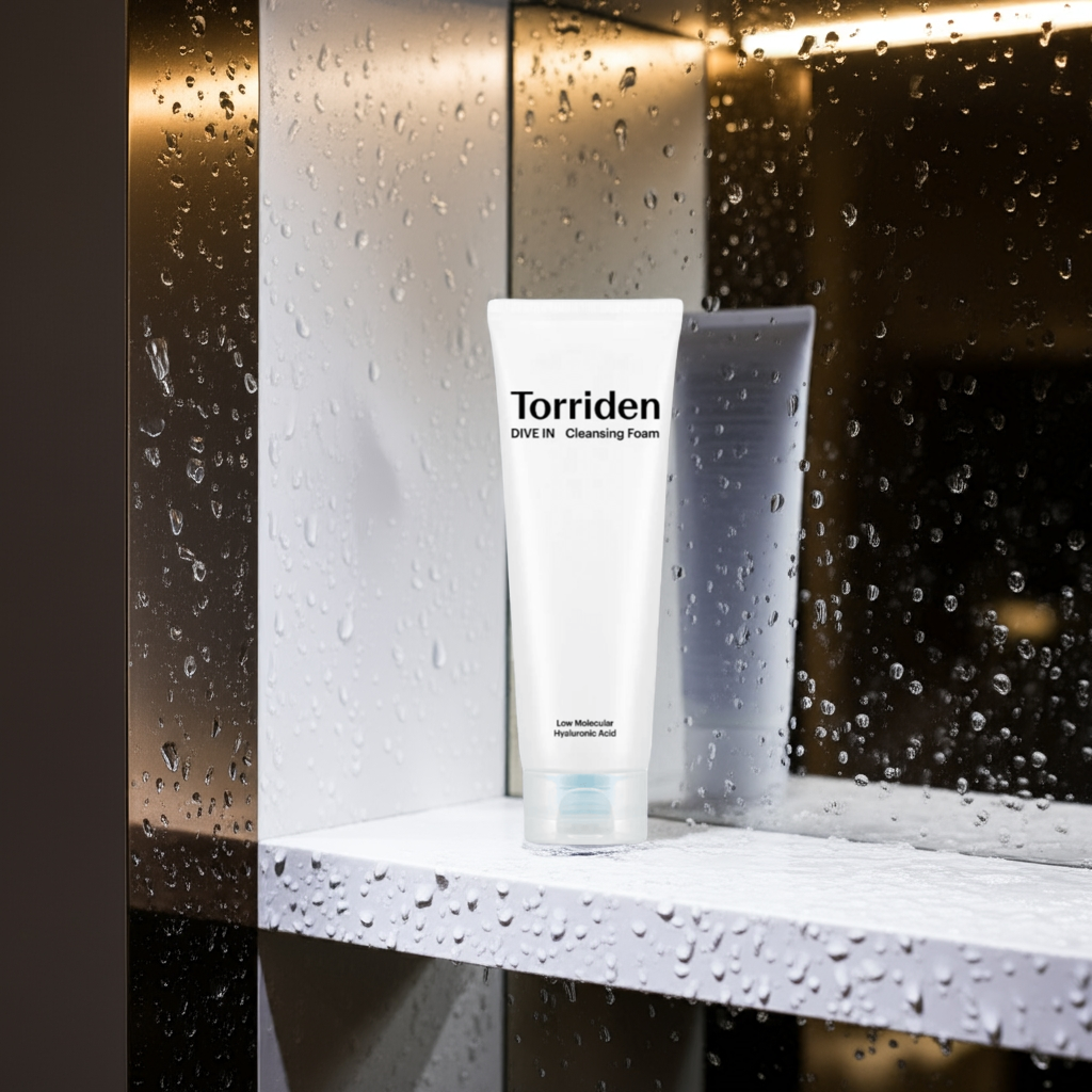 Torriden DIVE-IN Low Molecular Hyaluronic Acid Cleansing Foam 150ml on a shelf.