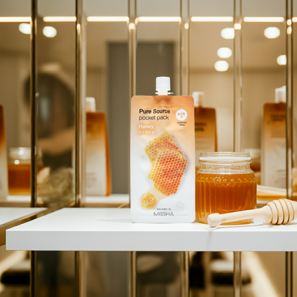 Missha Pure Source Pocket Pack Honey 10ml on a shelf