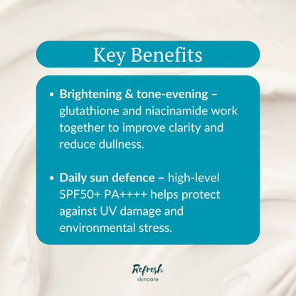 APLB Glutathione Niacinamide Sunscreen SPF50+ PA++++ 40ml key benefits