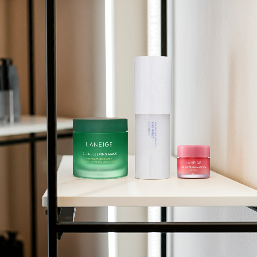 Laneige Skincare Routine Set on a shelf. 