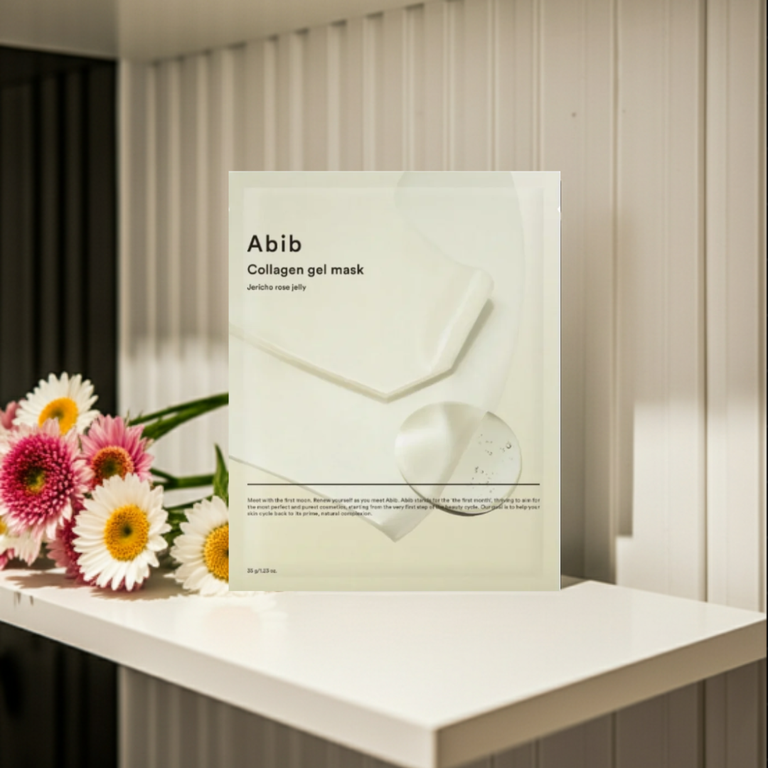 Abib Collagen Gel Mask Jericho Rose Jelly 50g on a shelf. 