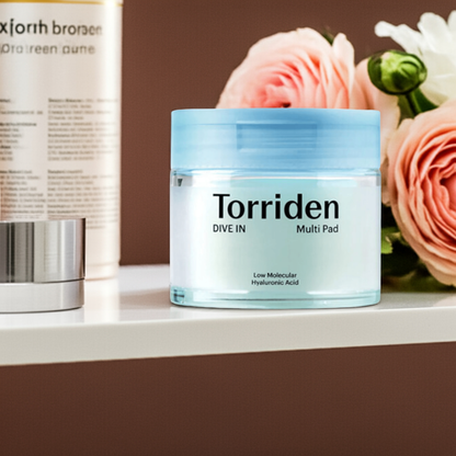 Torriden DIVE-IN Low Molecular Hyaluronic Acid Multi Pad 80ea on a shelf