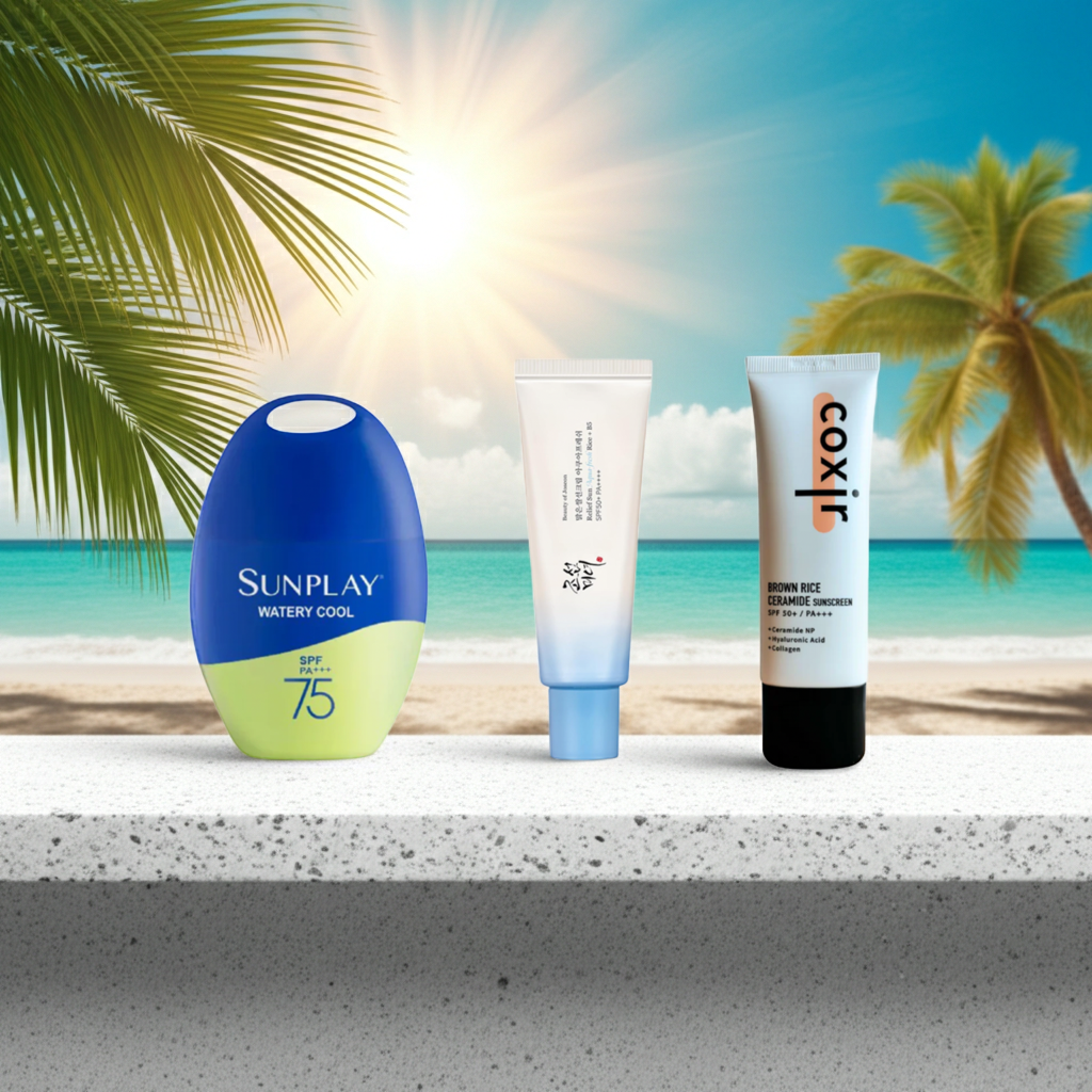 K-Beauty Sunscreen Set on a shelf