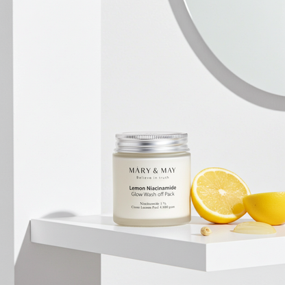 Mary&May Lemon Niacinamide Glow Wash Off Mask Pack 125g on a shelf