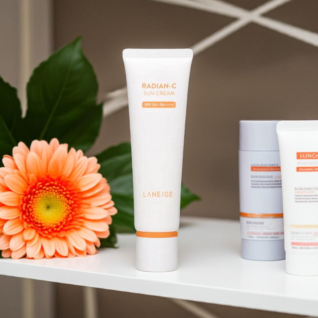 Laneige Radian-C Sun Cream SPF50 on a shelf