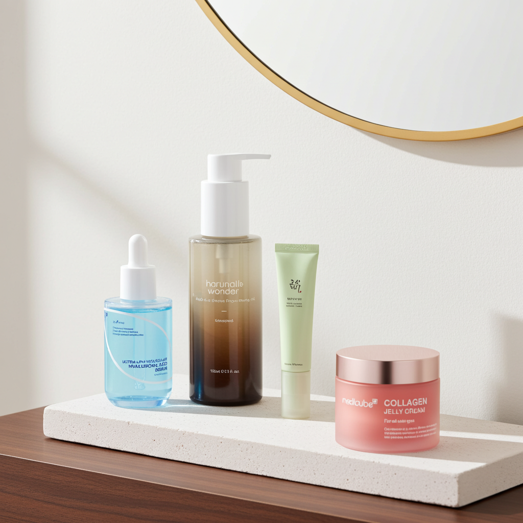 Mature Skin Korean Skincare Routine on a shelf