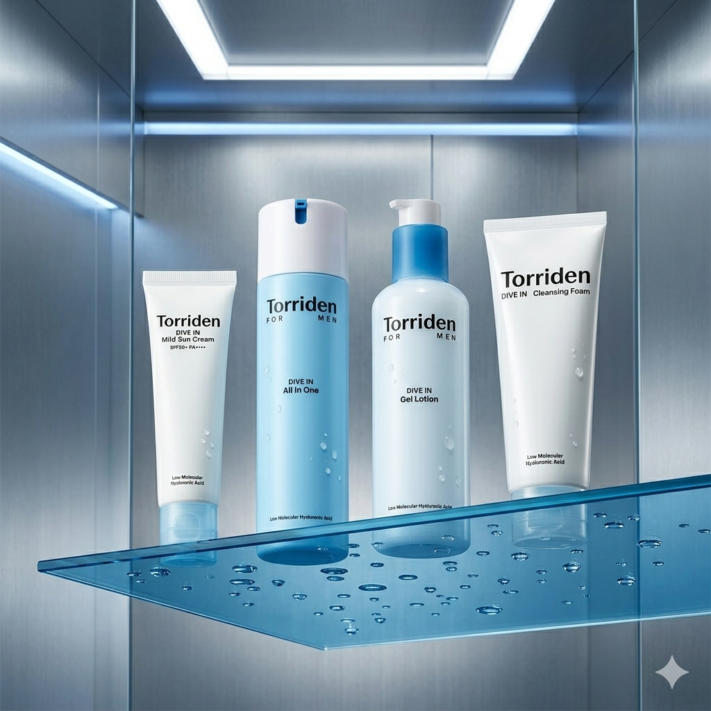 Korean skincare set for men on a shelf