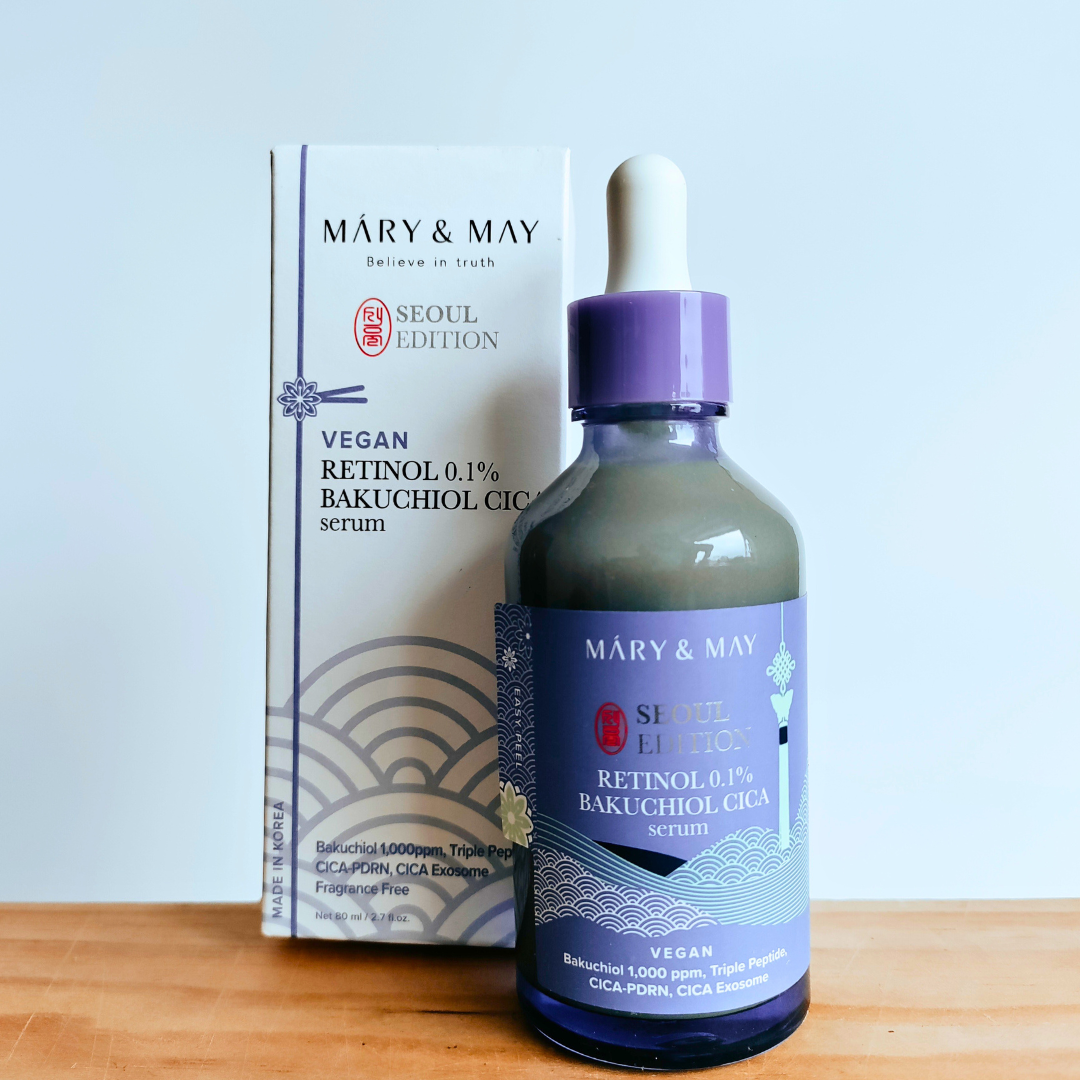 Mary & May Retinol 0.1% Bakuchiol Cica Serum Seoul Edition 80ml with packaging