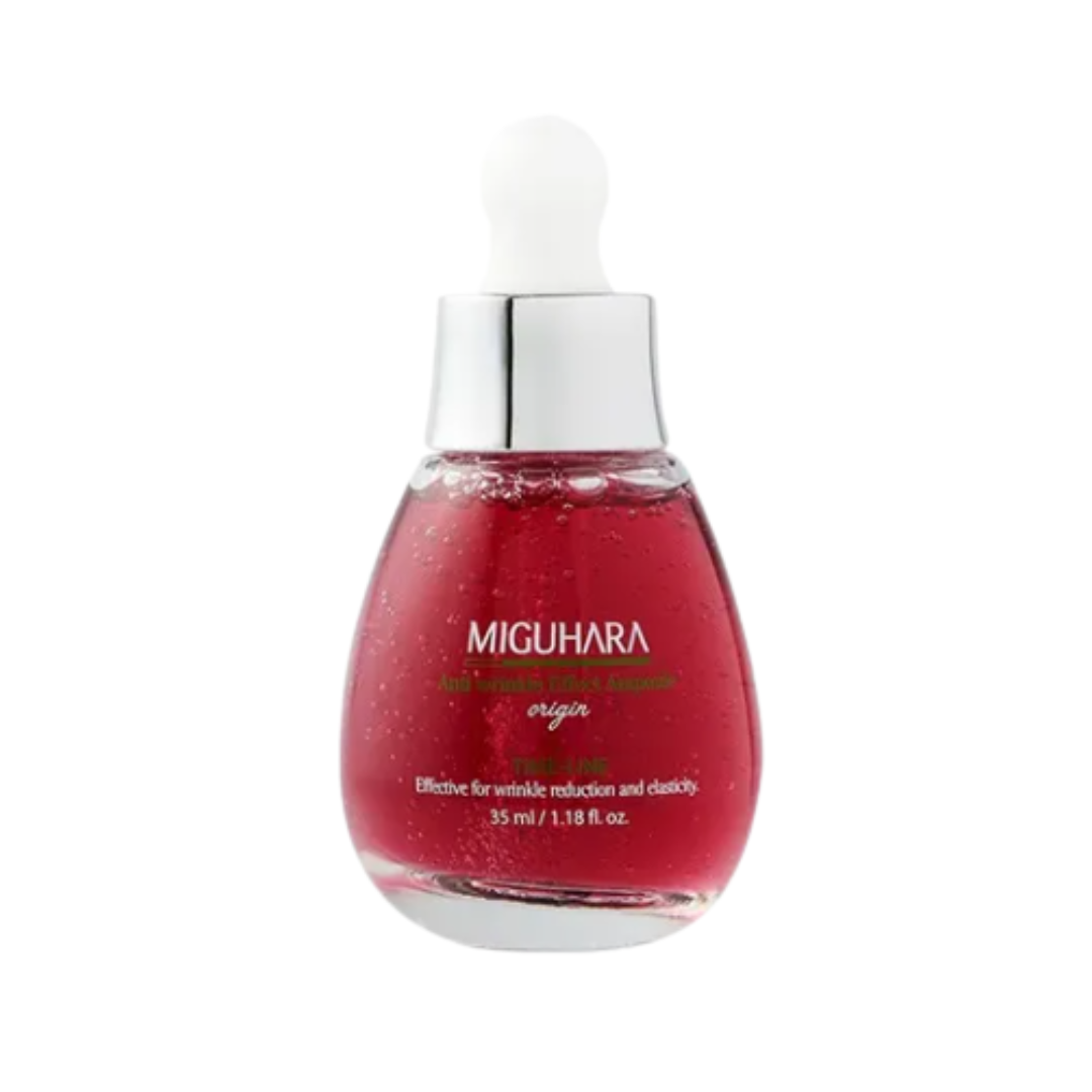 Miguhara Anti Wrinkle Effect Ampoule Origin 35ml in red bottle with silver top.