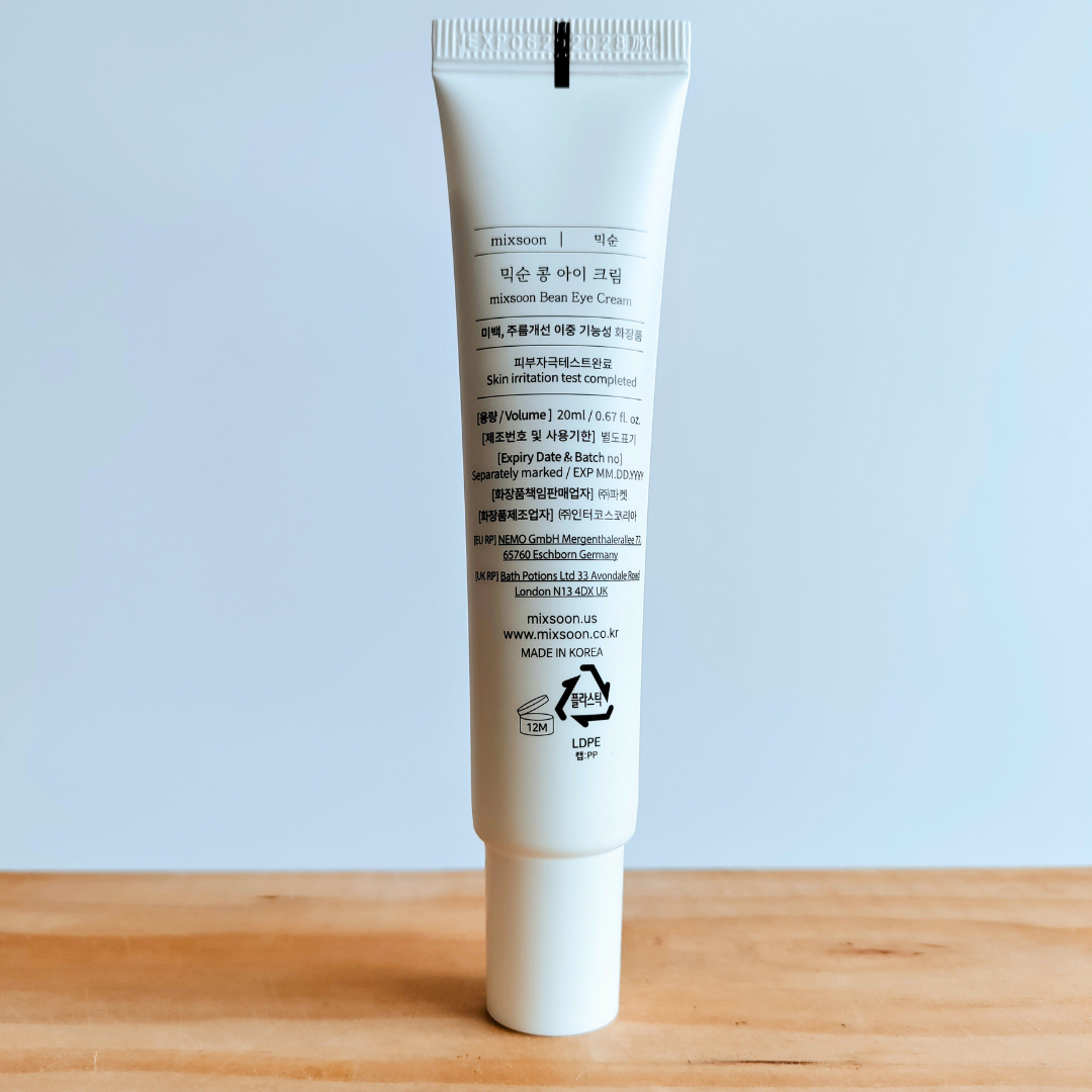 Mixsoon Bean Eye Cream 20ml back of tube