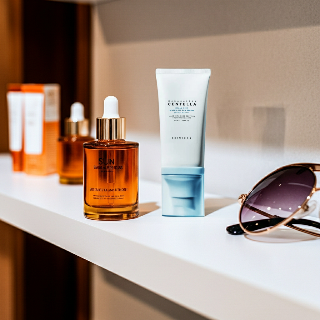 SKIN1004 Madagascar Centella Hyalu-Cica Water-Fit Sun Serum 50ml on a shelf