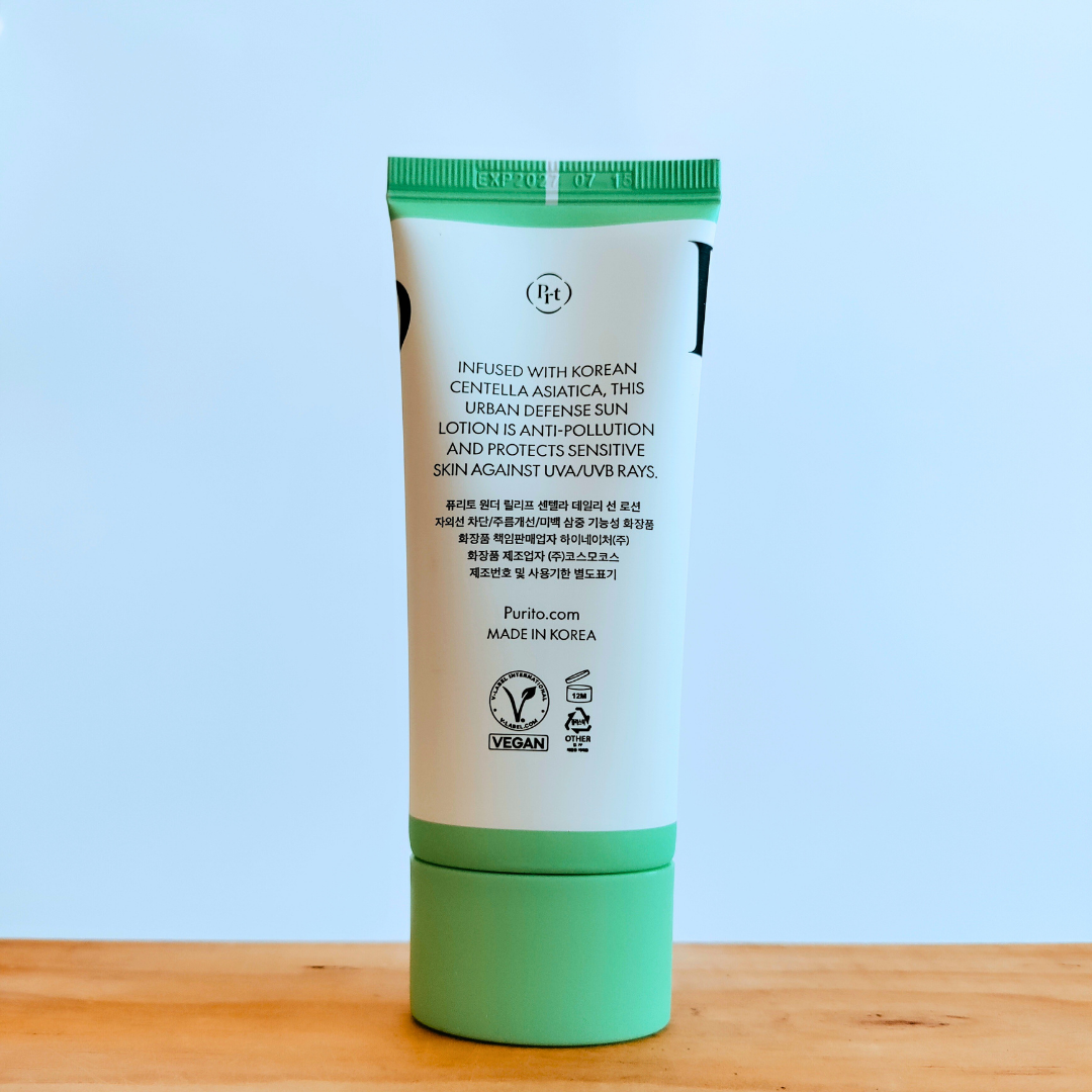 Purito Seoul Wonder Releaf Centella Daily Sun Lotion back of tube