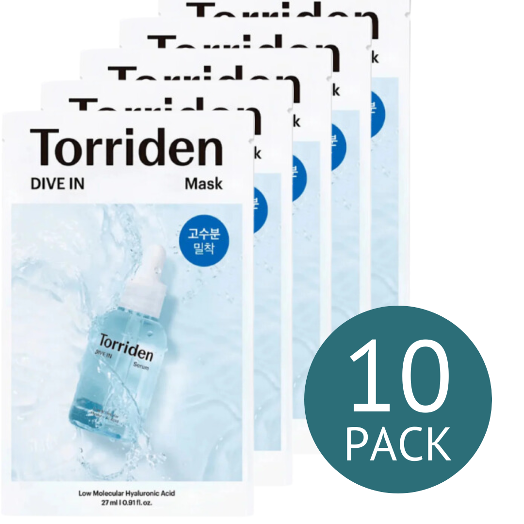 Torriden DIVE-IN Low molecule Hyaluronic acid Sheet Mask Pack 27ml 10 Pack UK