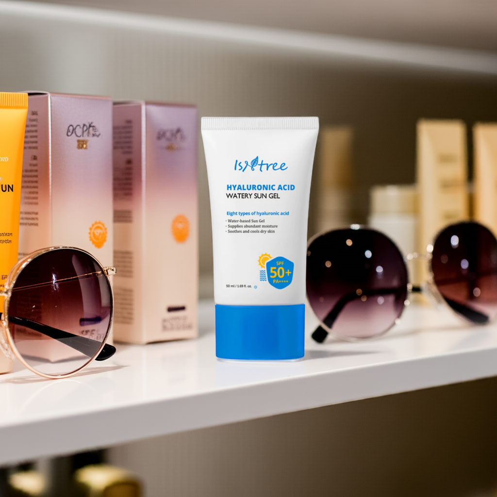Isntree Hyaluronic Acid Watery Sun Gel SPF50+ PA++++ on a shelf