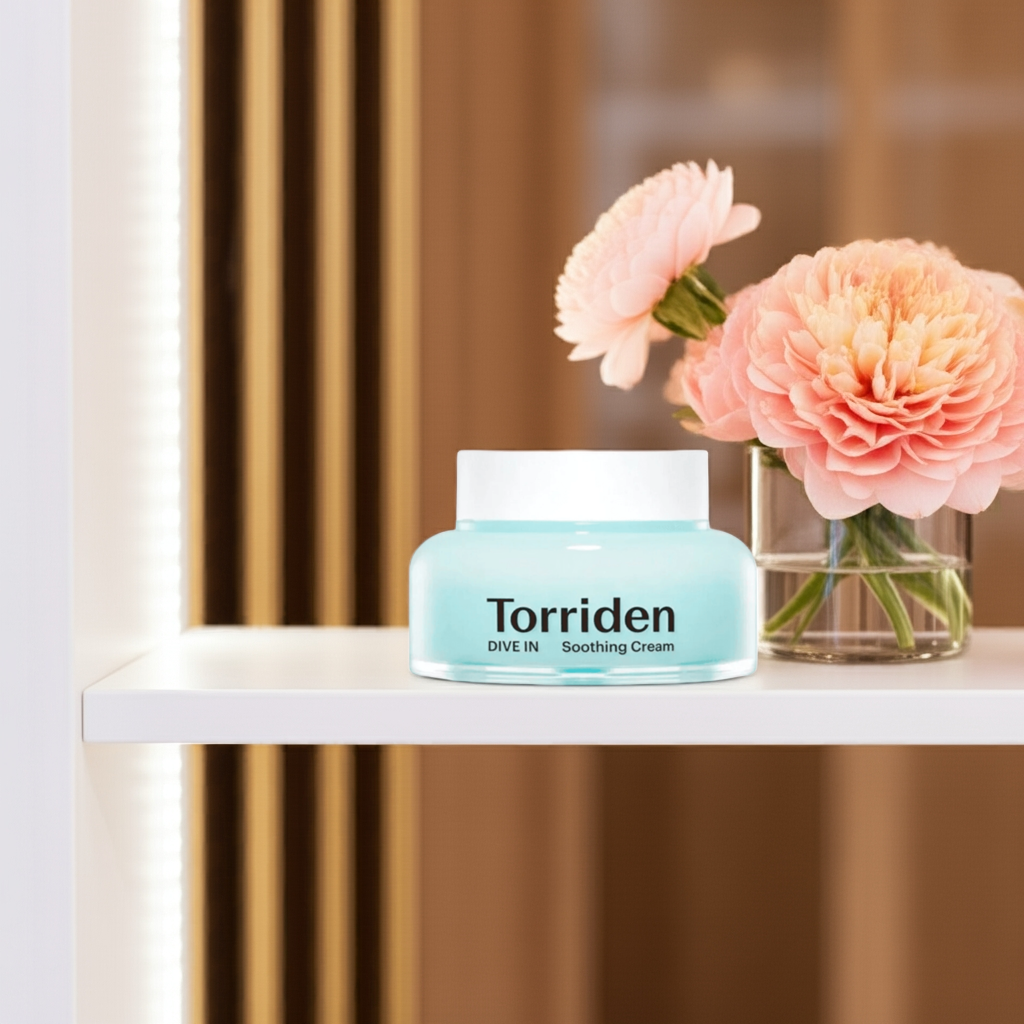 Torriden DIVE-IN Low Molecule Hyaluronic Acid Soothing Cream 100ml on a shelf.