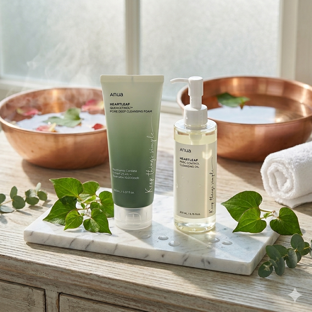Anua Heartleaf Double Cleanse Set on a shelf
