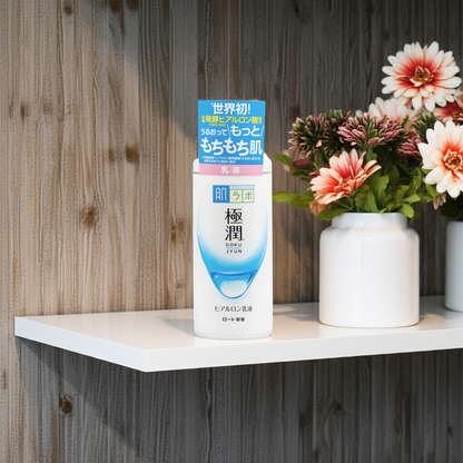 Hada Labo Gokujyun Hyaluronic Acid Hydrating Milk Lotion 140ml on a shelf