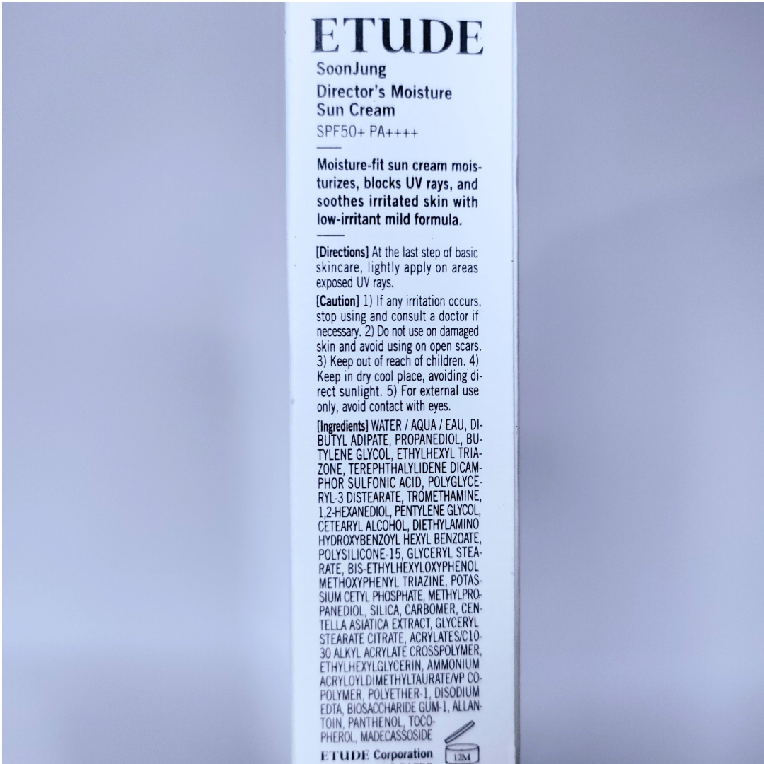 ETUDE Soon Jung Directors Moisture Sun Cream SPF50+ PA++++ 50ml ingredients