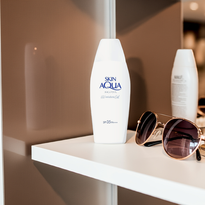 Rohto Mentholatum Skin Aqua UV Moisture Gel SPF 35 PA+++ on a shelf
