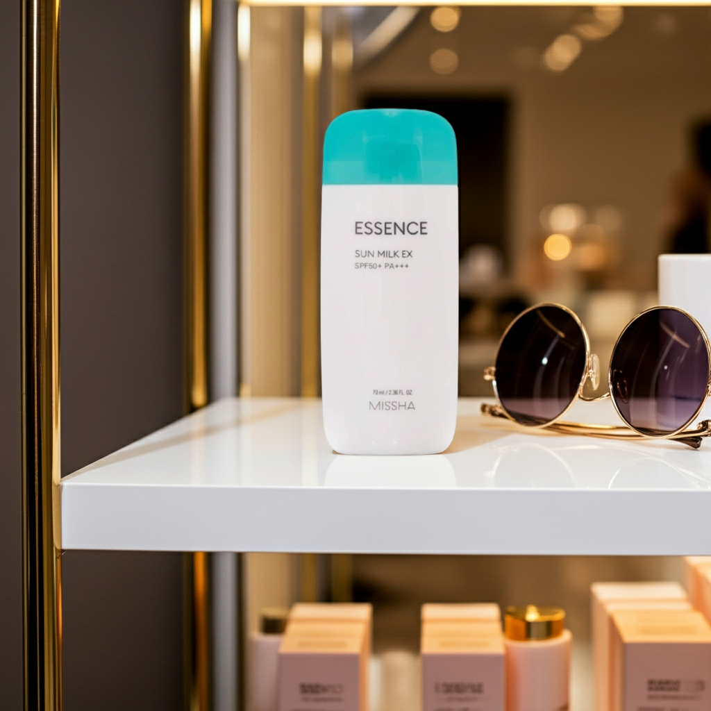 Missha All-Around Safe Block Essence Sun Milk EX SPF50+ PA+++ 70ml on a shelf