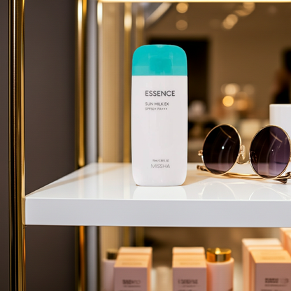 Missha All-Around Safe Block Essence Sun Milk EX SPF50+ PA+++ 70ml on a shelf