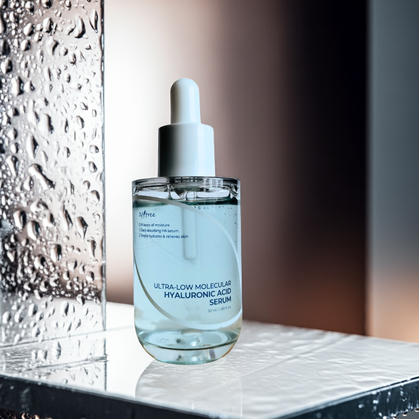 Isntree Ultra-Low Molecular Hyaluronic Acid Serum 50ml on a shelf