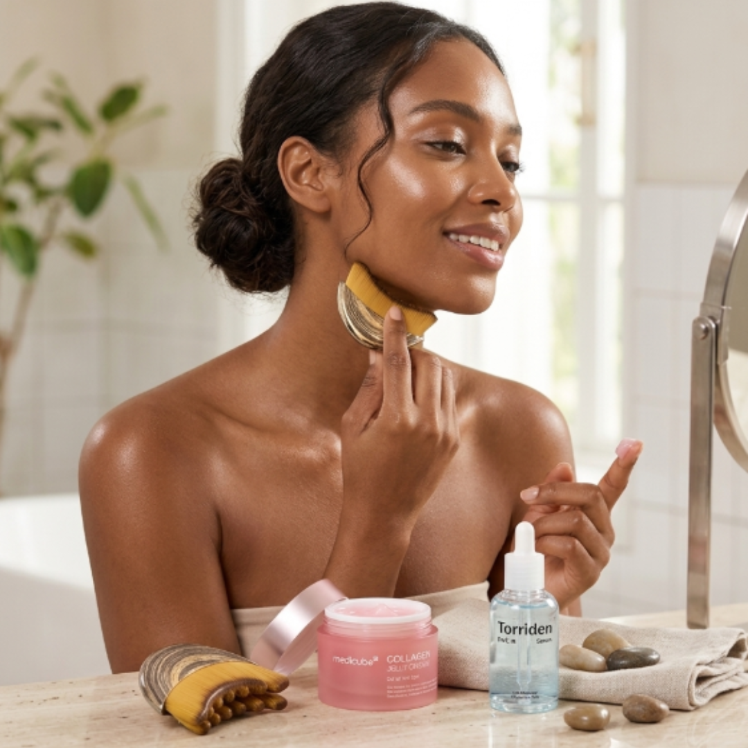 Sculpt and Glow Lymphatic Drainage Skincare Routine in use