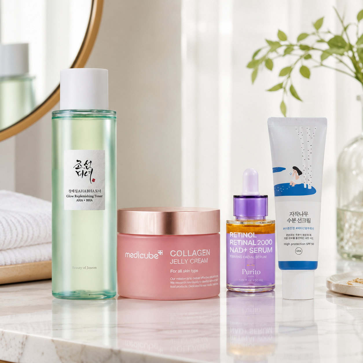 Korean Skincare Routine Set For Your 30s on a shelf