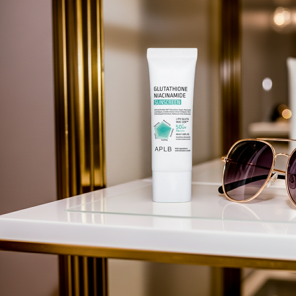 APLB Glutathione Niacinamide Sunscreen SPF50+ PA++++ 40ml on a shelf