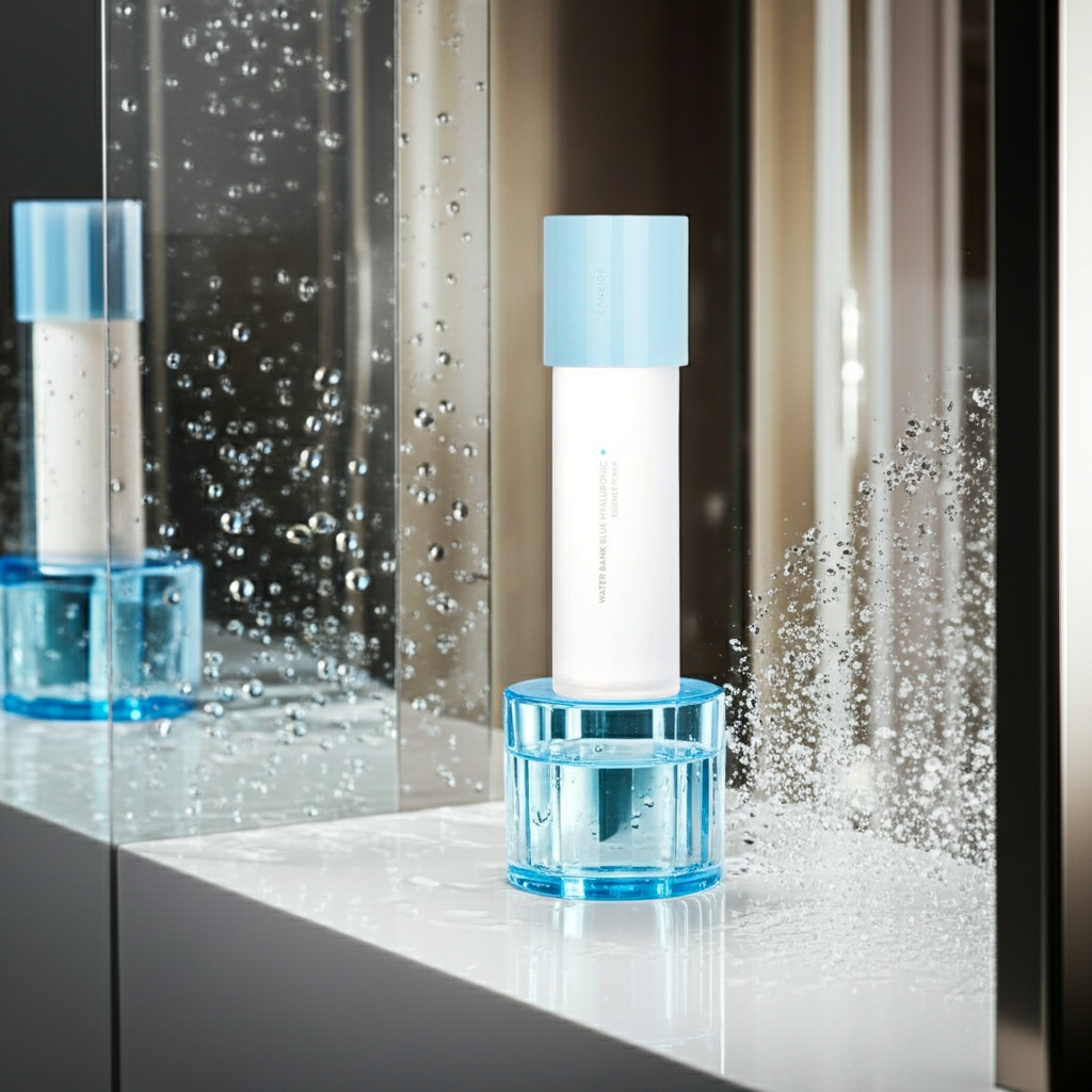 Laneige Water Bank Blue Hyaluronic Essence Toner 160ml - Combination to Oily Skin on a shelf.