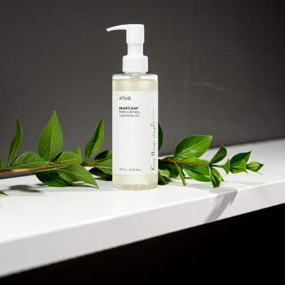 Anua Heartleaf Pore Control Cleansing Oil 200ml on a shelf.