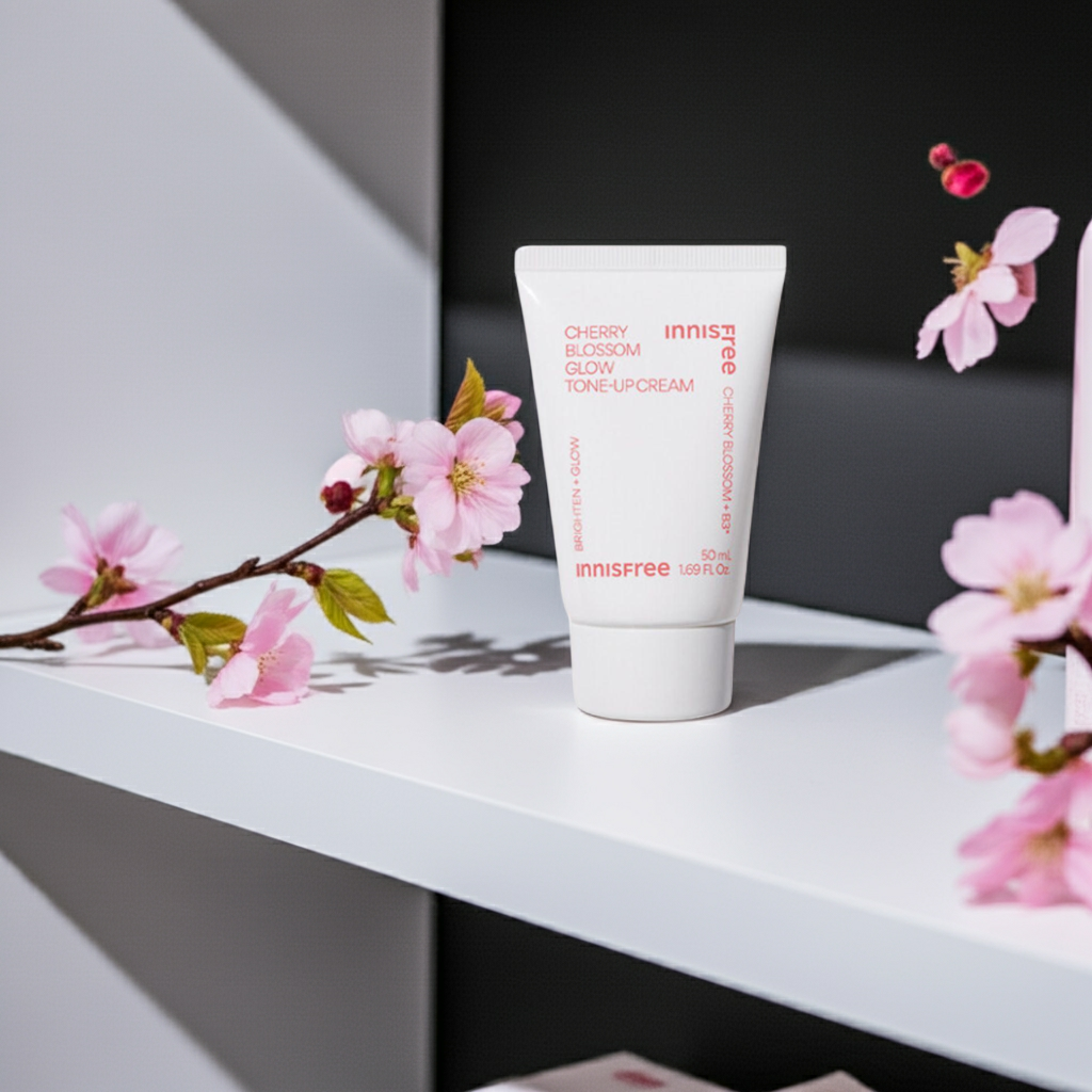 Innisfree Jeju Cherry Blossom Glow Tone Up Cream Tube 50ml on a shelf